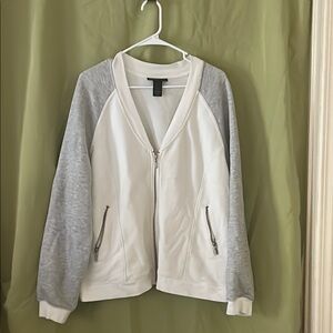 Lane Bryant White Body with Light Gray Sleeves Bomber Jacket